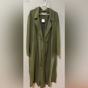 Free People Olive Green Trench Coat Cotton Linen Blend